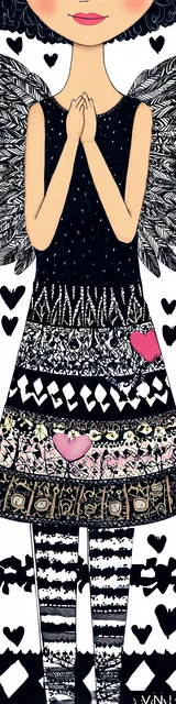 Free angel bookmark featuring an angel with a hearts background